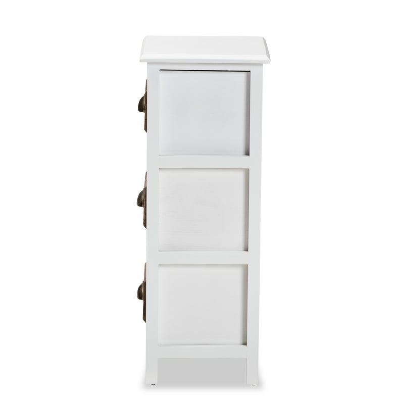 Fanning Modern 3-Drawer Storage Unit in Two-Tone White and Walnut Brown Finished Wood for Stylish Organization