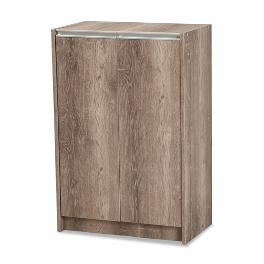 Langston Shoe Cabinet - Modern Weathered Oak 2-Door Storage Solution for Shoes and Accessories