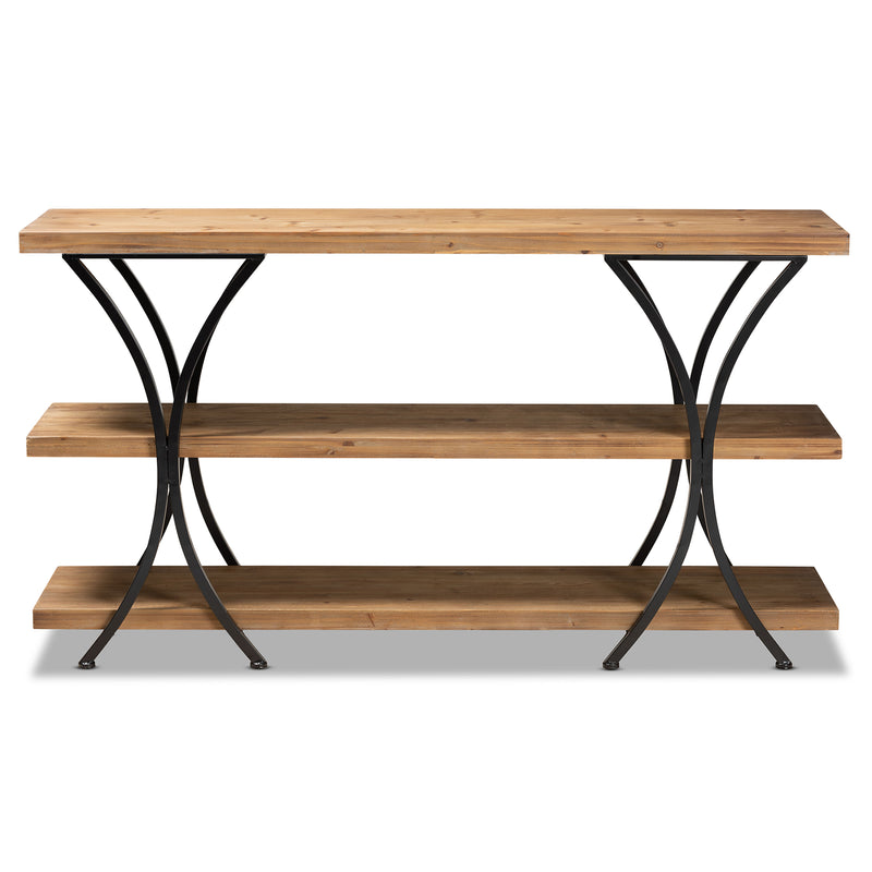 Terrell Console Table Modern Rustic Industrial Design Natural Brown Wood Black Metal Accents