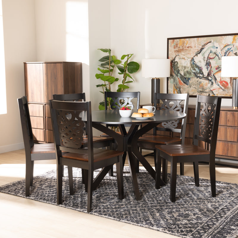 Liese Dining Set Modern and Contemporary Transitional Dark Brown Finished Wood 7-Piece