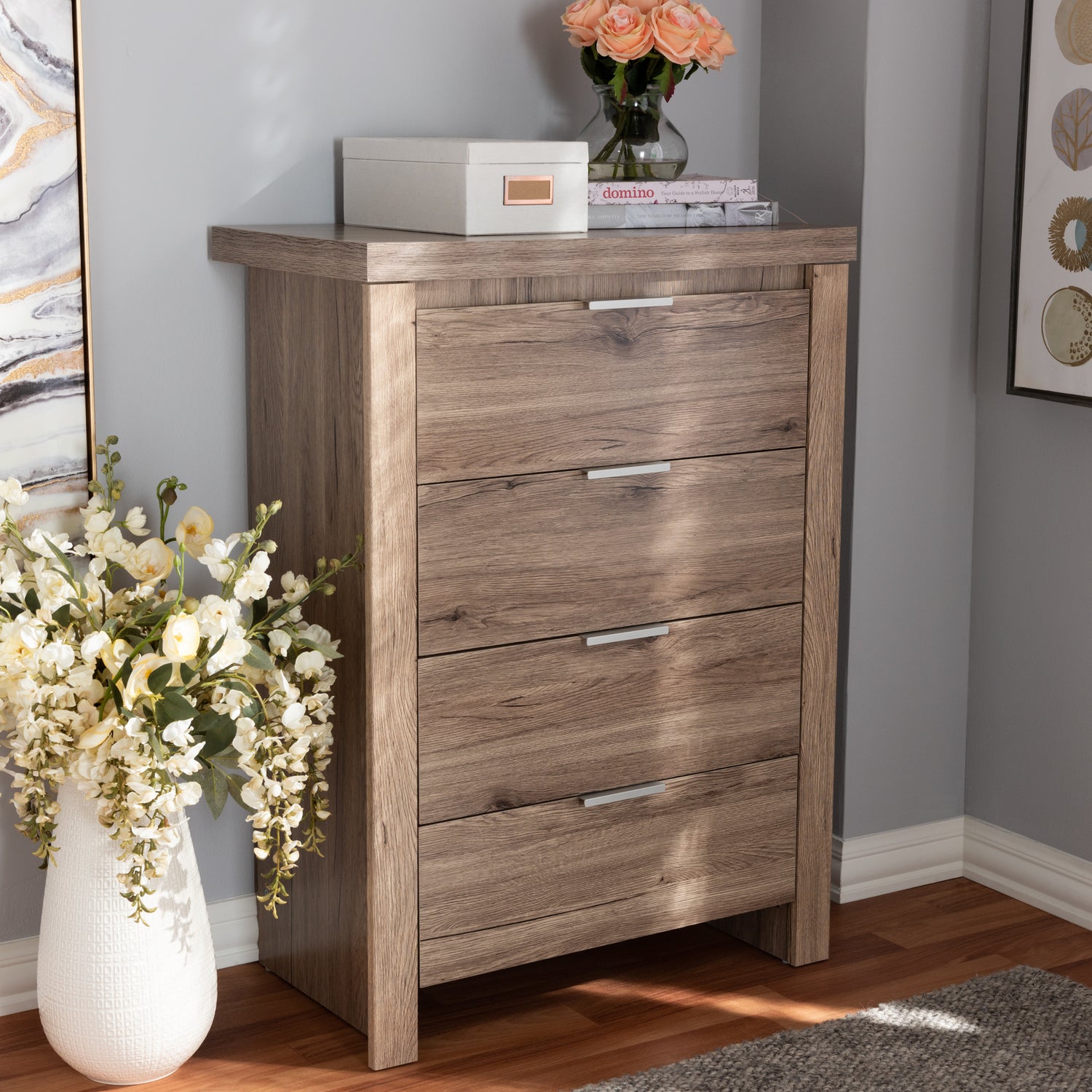 Laverne 4-Drawer Chest in Modern Oak Brown Finish for Stylish Storage Solutions