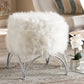 Celia Ottoman - Modern White Faux Fur Upholstered Accent with Silver Metal Base, Stylish Furniture for Living Room or Bedroom