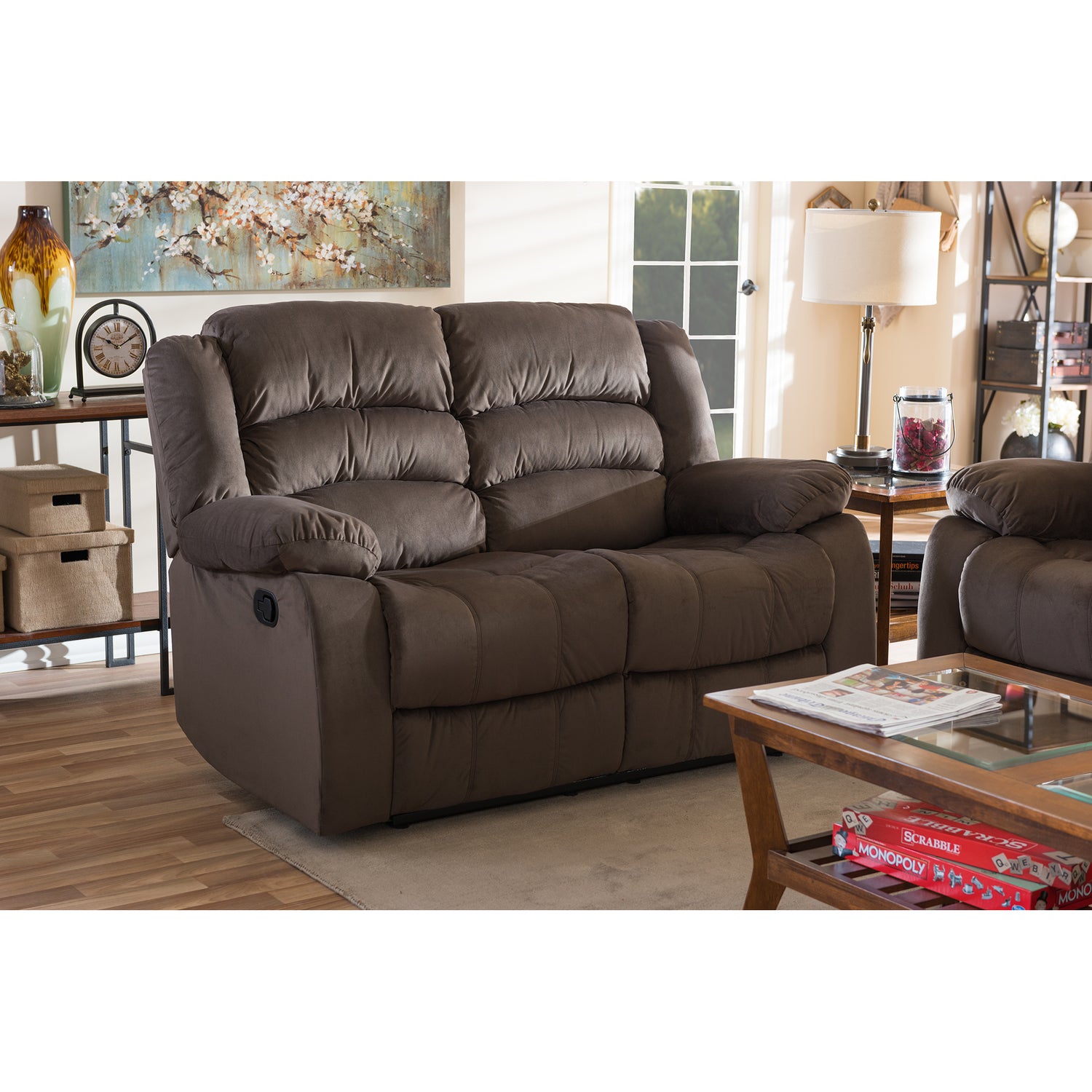 Hollace Modern Taupe Microsuede Recliner Sofa for Two with Adjustable Seating and Stylish Design