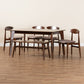 Daria Dining Set Mid-Century Modern 6-Piece Collection in Warm Grey Fabric and Dark Brown Wood Finish