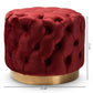 Valeria Ottoman Burgundy Red Velvet Fabric Upholstered Gold-Finished Button Tufted