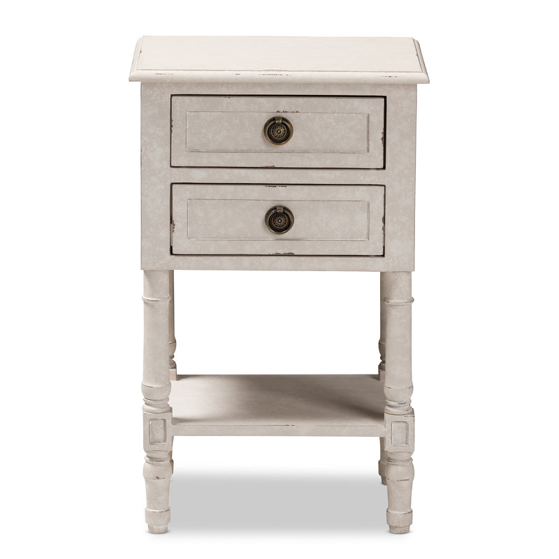 Lenore Nightstand Country Cottage Farmhouse Style 2 Drawer Whitewashed Finish