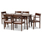 Helene Dining Set Mid-Century Modern 7-Piece Warm Grey Fabric and Dark Brown Finished Wood