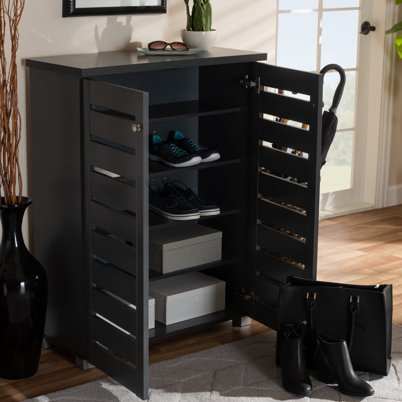 Adalwin Modern Dark Gray 2-Door Wooden Shoe Storage Cabinet for Entryway Organization and Stylish Home Décor