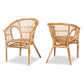 Alleta Dining Chair Set - Modern Bohemian Natural Brown Rattan, 2-Piece Stylish Seating for Dining Room or Kitchen