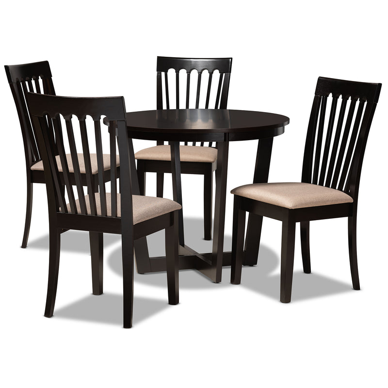 Nellie 5-Piece Dining Set Modern Sand Fabric Upholstered Chairs with Dark Brown Finished Wood Table