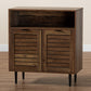 Baylah Sideboard Mid-Century Modern Natural Brown Wood with Black Metal Accents, 2-Door Storage Cabinet for Living or Dining Room