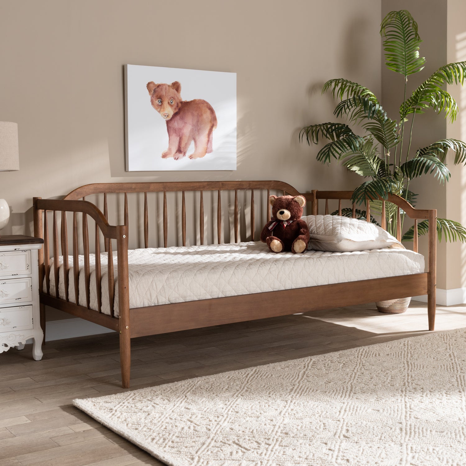 Parson Classic Twin Size Daybed Mid-Century Modern Design in Walnut Brown Finished Wood