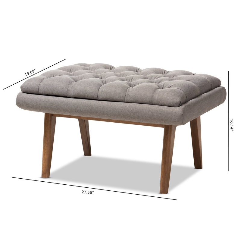 Annetha Ottoman - Mid-Century Modern Grey Fabric Upholstered with Walnut Base, Stylish Accent Furniture for Living Room or Bedroom