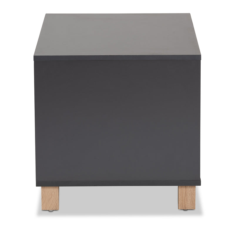 Eckhart Cat Litter Box Cover Modern and Contemporary Two-Tone Dark Grey and Oak Finished Wood