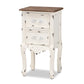 Levron End Table Classic Two-Tone Walnut Brown and Antique White Wood with 2 Drawers for Living Room or Bedroom Storage