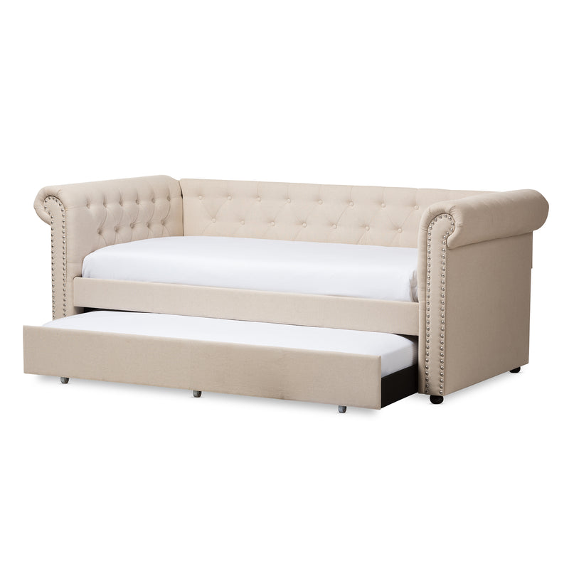 Mabelle Trundle Daybed - Modern and Contemporary Beige Fabric