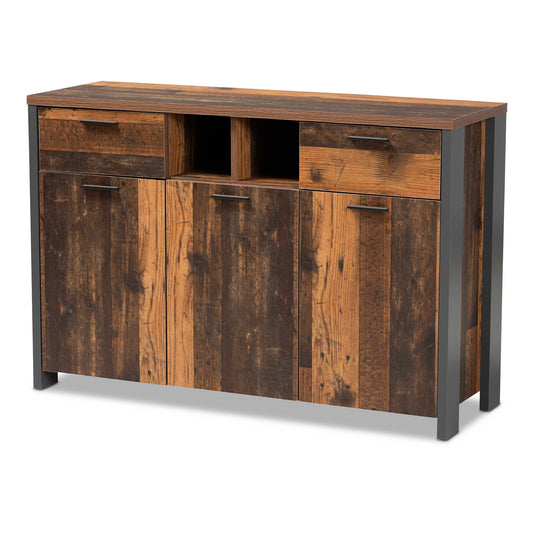 Ranger Sideboard Mid-Century Modern Rustic Brown Wood and Grey Metal 2-Door Buffet for Dining Room Storage and Display