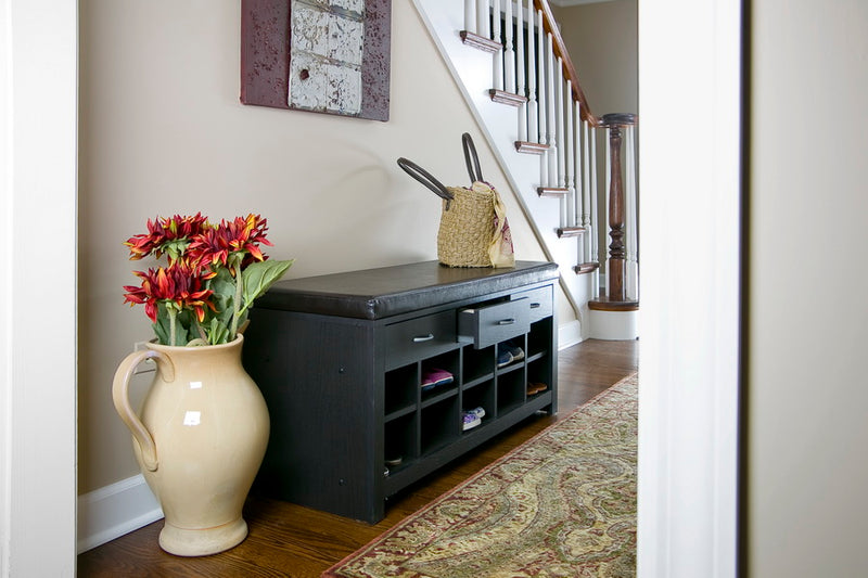 Espresso Entryway Bench with Storage and Cushion for Stylish Hallway Seating and Organization