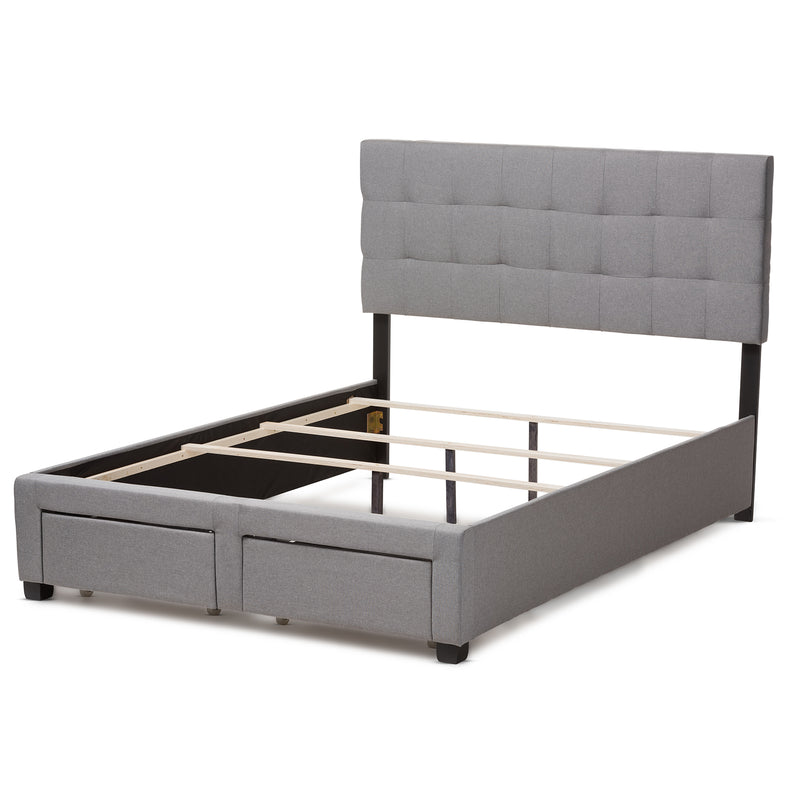 Tibault Queen Size Storage Bed Modern Grey Fabric Upholstered Design with Ample Under-Bed Storage