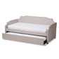 Ally Sofa Daybed - Modern and Contemporary Beige Fabric Upholstered with Roll Out Trundle Guest Bed