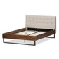 Mitchell Platform Bed - Rustic Industrial Walnut Wood with Beige Fabric and Dark Bronze Metal