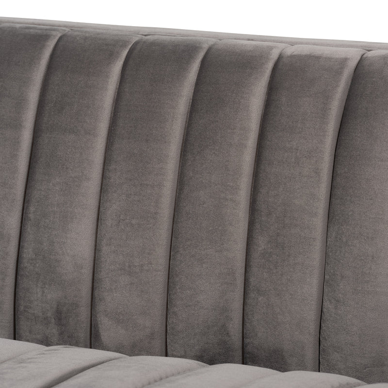 Aveline Sofa Glam and Luxe Grey Velvet Fabric Upholstered Brushed Gold Finished