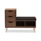 Arielle Shoe Storage Bench Modern and Contemporary Dark Brown Wood 3-drawer Padded Leatherette Seating with Two Open Shelves