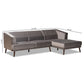 Morton Sectional Sofa Mid-Century Modern Contemporary Grey Velvet Fabric Upholstered Dark Brown Finished Wood with Right Facing Chaise