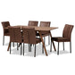 Gerard 7-Piece Dining Set: Modern Design with Distressed Brown Fabric, Black Metal Finish, and Walnut Brown Wood