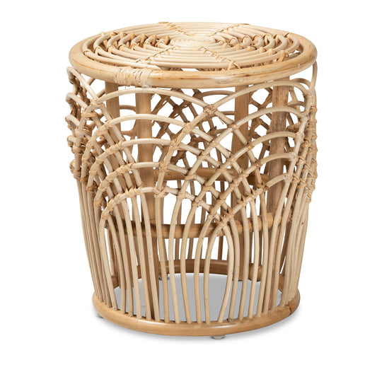 Edena Rattan End Table Modern Bohemian Design with Natural Brown Finish