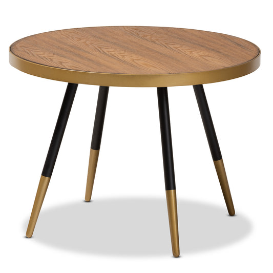 Lauro Coffee Table - Modern Round Design in Walnut Wood with Two-Tone Black and Gold Legs