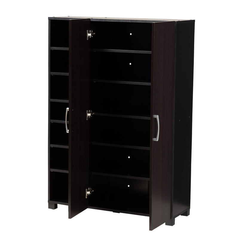 Marine Shoe Storage Cabinet Modern Two-Tone Wenge and Black 2-Door Wood Entryway Organizer with Open Shelves for Shoes and Accessories