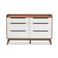 Brighton Dresser Mid-Century Modern 6-Drawer Storage in White and Walnut Wood, Stylish Bedroom Furniture for Organized Spaces