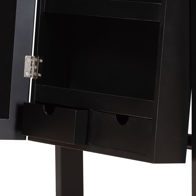 Madigan Jewelry Armoire Modern and Contemporary Black Finished Wood with Mirror