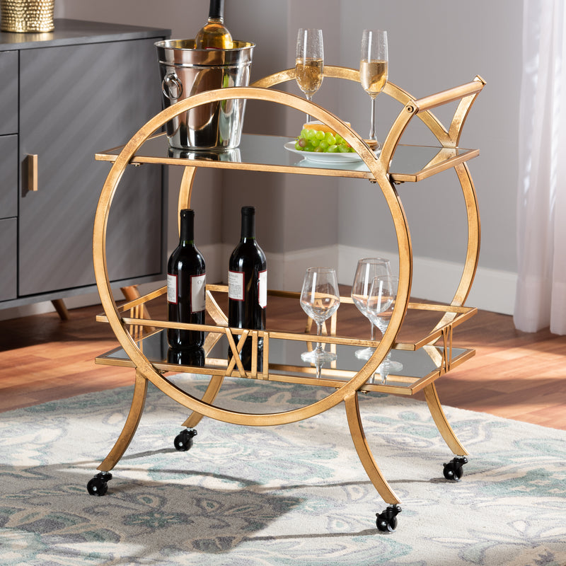 Arsene Mobile Bar Cart - Modern 2-Tier Design with Antique Gold Finish