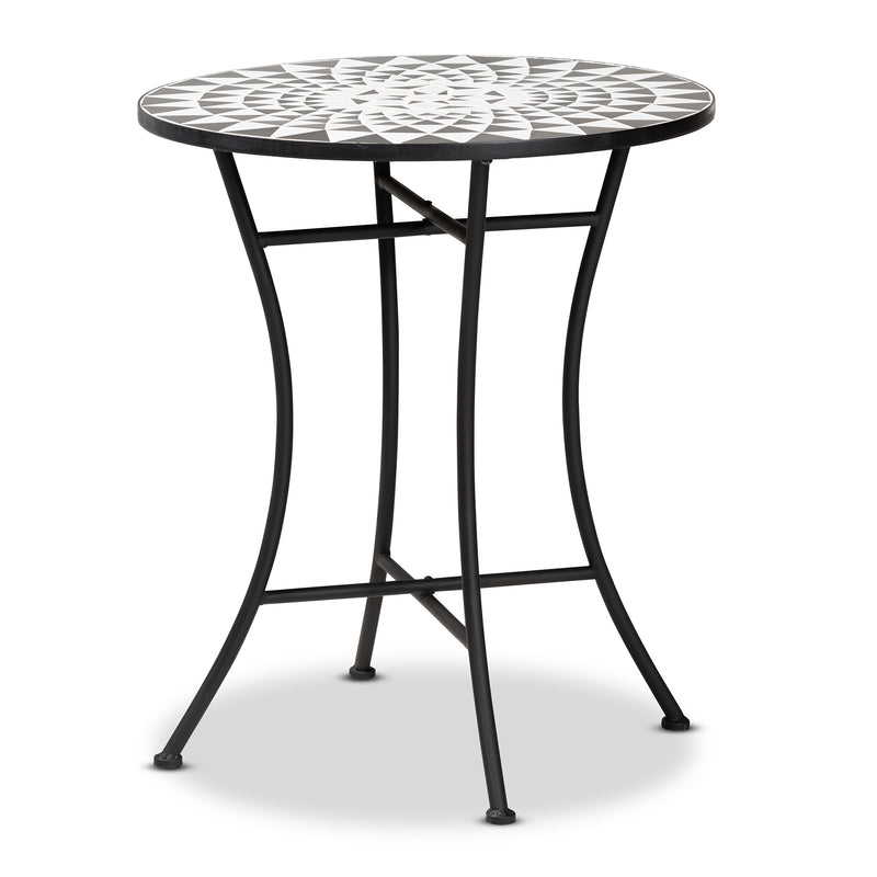 Callison Outdoor Dining Table - Modern Design with Black Metal Frame and Multi-Colored Glass Top for Stylish Patio Dining