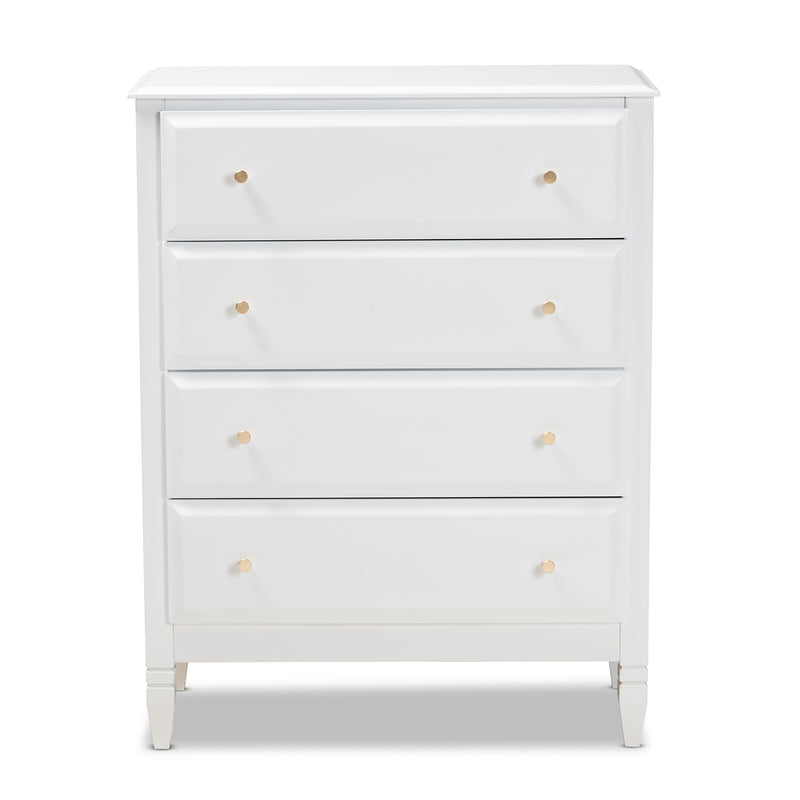 Naomi Bedroom Chest Classic White Finished Wood 4-Drawer Storage Solution for Stylish Bedrooms