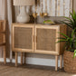 Maclean Mid-Century Modern Sideboard Buffet with Rattan and Natural Brown Wood, Stylish Storage for Dining or Living Room