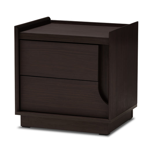 Larsine Modern Nightstand with 2 Drawers in Brown Finish for Bedroom Storage