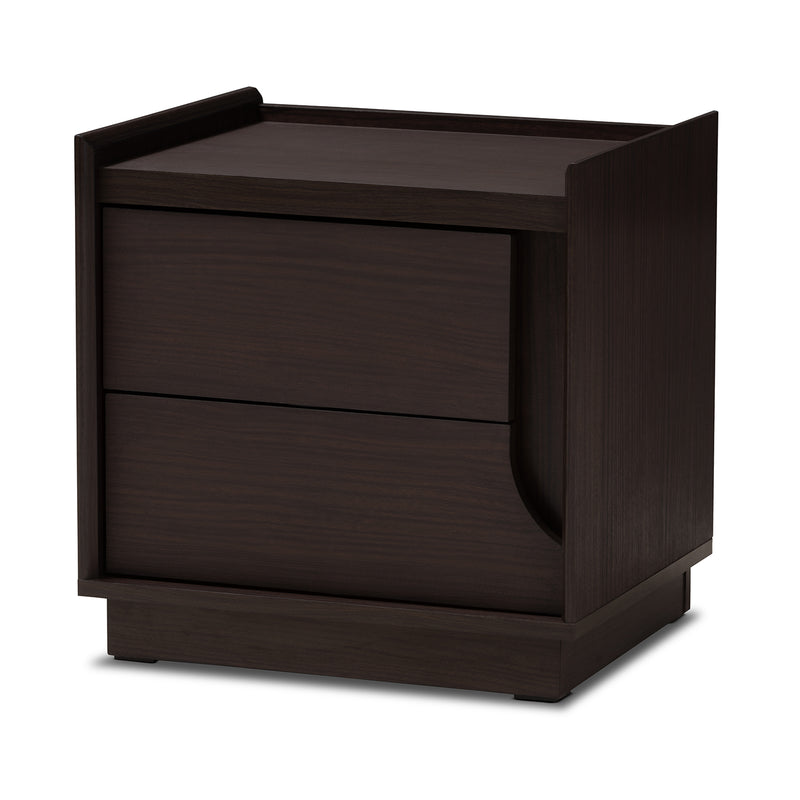 Larsine Modern Nightstand with 2 Drawers in Brown Finish for Bedroom Storage