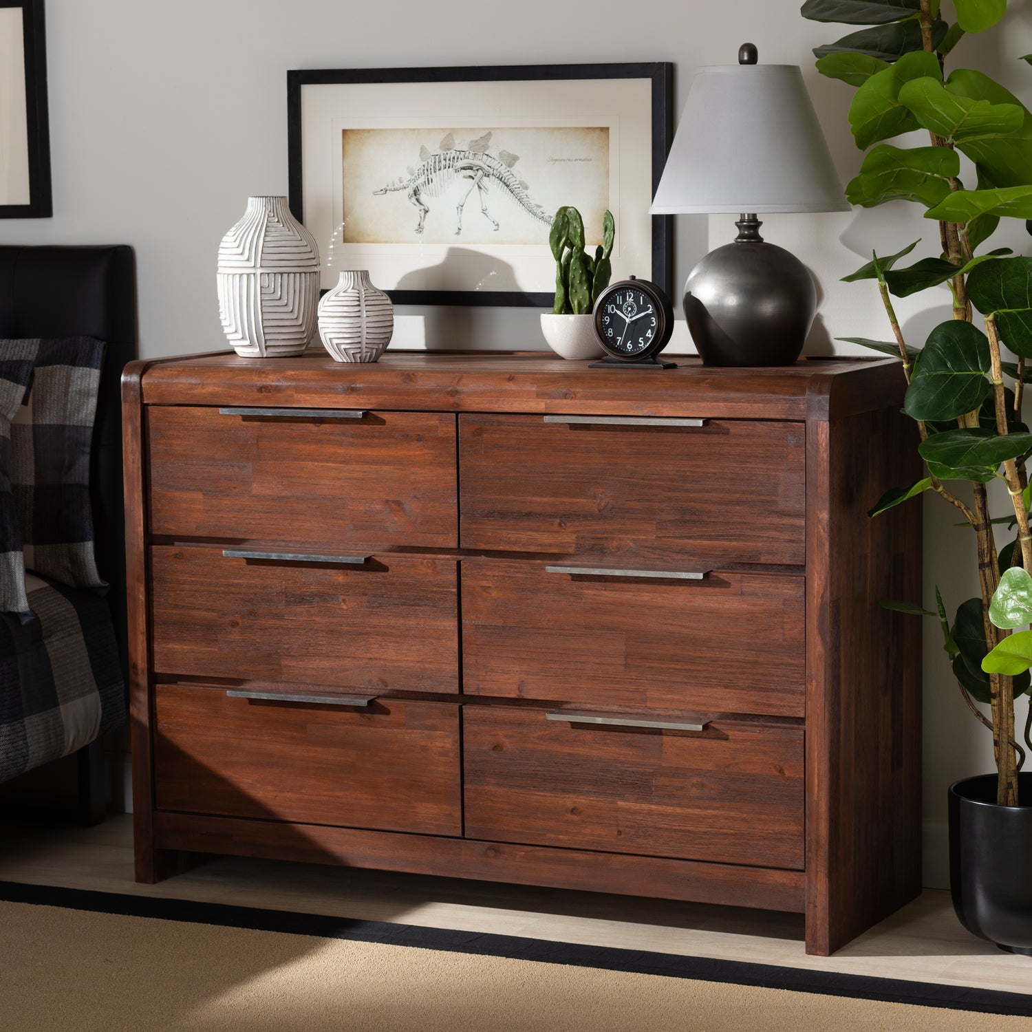 Torres 6-Drawer Wood Dresser in Modern Brown Oak Finish with Ample Storage Space