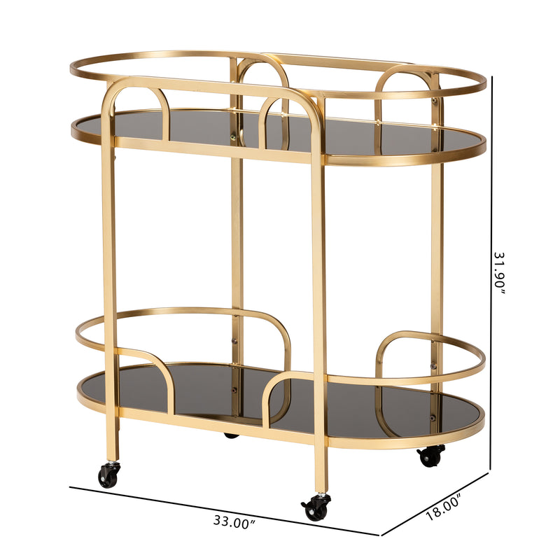 Leighton Wine Cart - Contemporary Glam Luxe Design with Gold Metal and Tempered Glass, 2-Tier Serving Cart