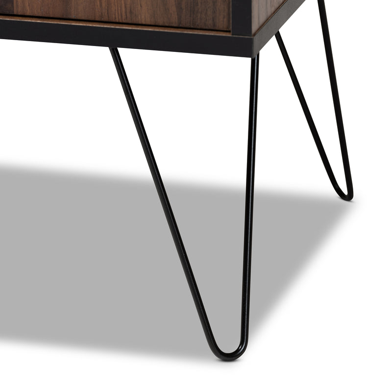 Corina TV Stand Mid-Century Modern Two-Tone Walnut and Black Wood Entertainment Center with Storage for Living Room