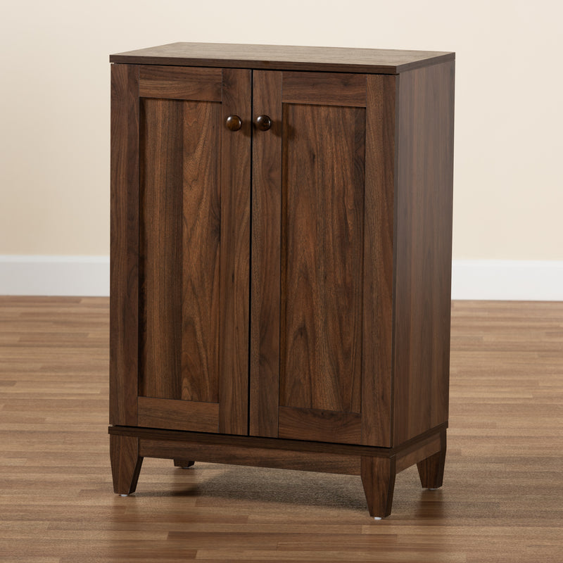 Nissa Shoe Storage Cabinet Modern Walnut Brown Finished Wood with 2 Doors for Organized Footwear Storage