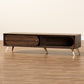 Dena TV Stand Mid-Century Modern Walnut Brown Wood with Gold Finish for Stylish Living Room Storage and Entertainment