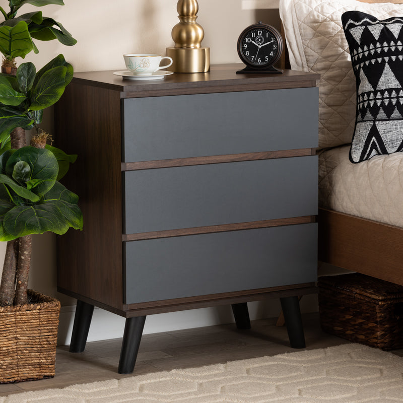 Roldan Bedroom Chest - Modern Two-Tone Walnut and Grey Wood with 3 Drawers for Stylish Storage Solutions