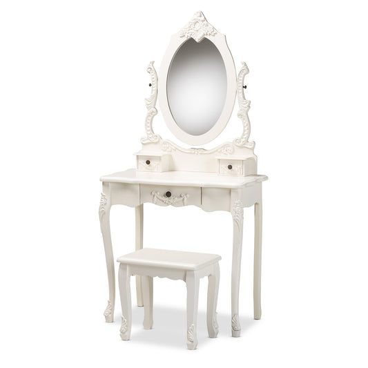 Macsen Classic 2-Piece White Finished Wood Vanity Set with Adjustable Mirror for Elegant Bathroom Decor