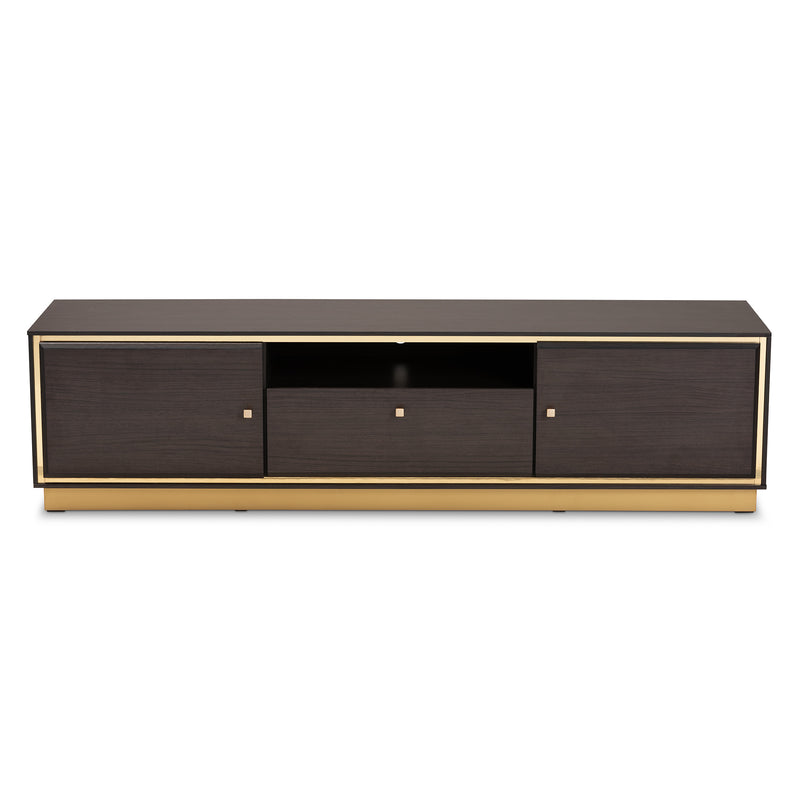 Cormac TV Stand Mid-Century Modern Transitional Dark Brown Finished Wood and Gold Metal 2-Door