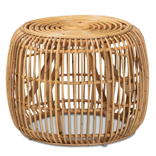 Maverick Modern Bohemian Rattan End Table in Natural Brown Finish - Stylish Accent for Living Room or Bedroom Decor