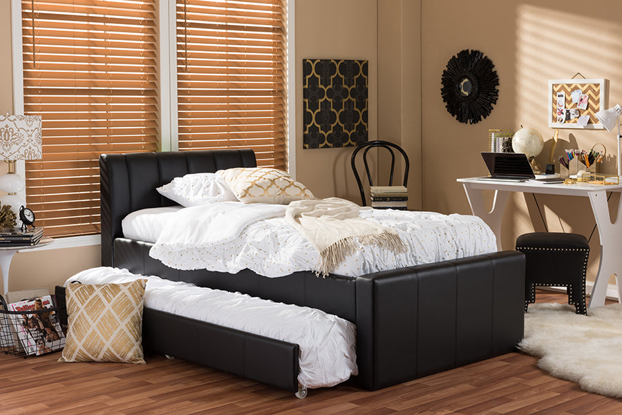 Cosmo Trundle Bed - Modern and Contemporary Black Faux Leather